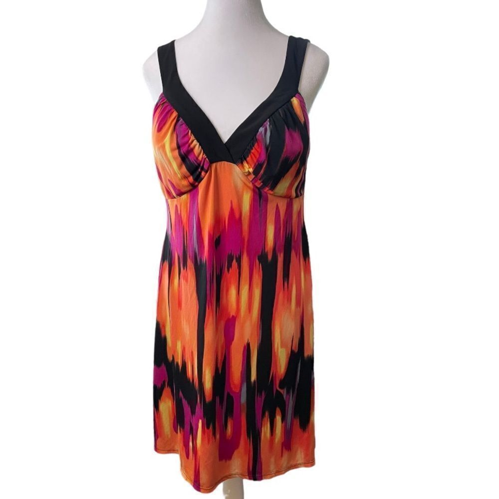 BLU SAGE VIBRANT‎ V NECK SUNDRESS, lg